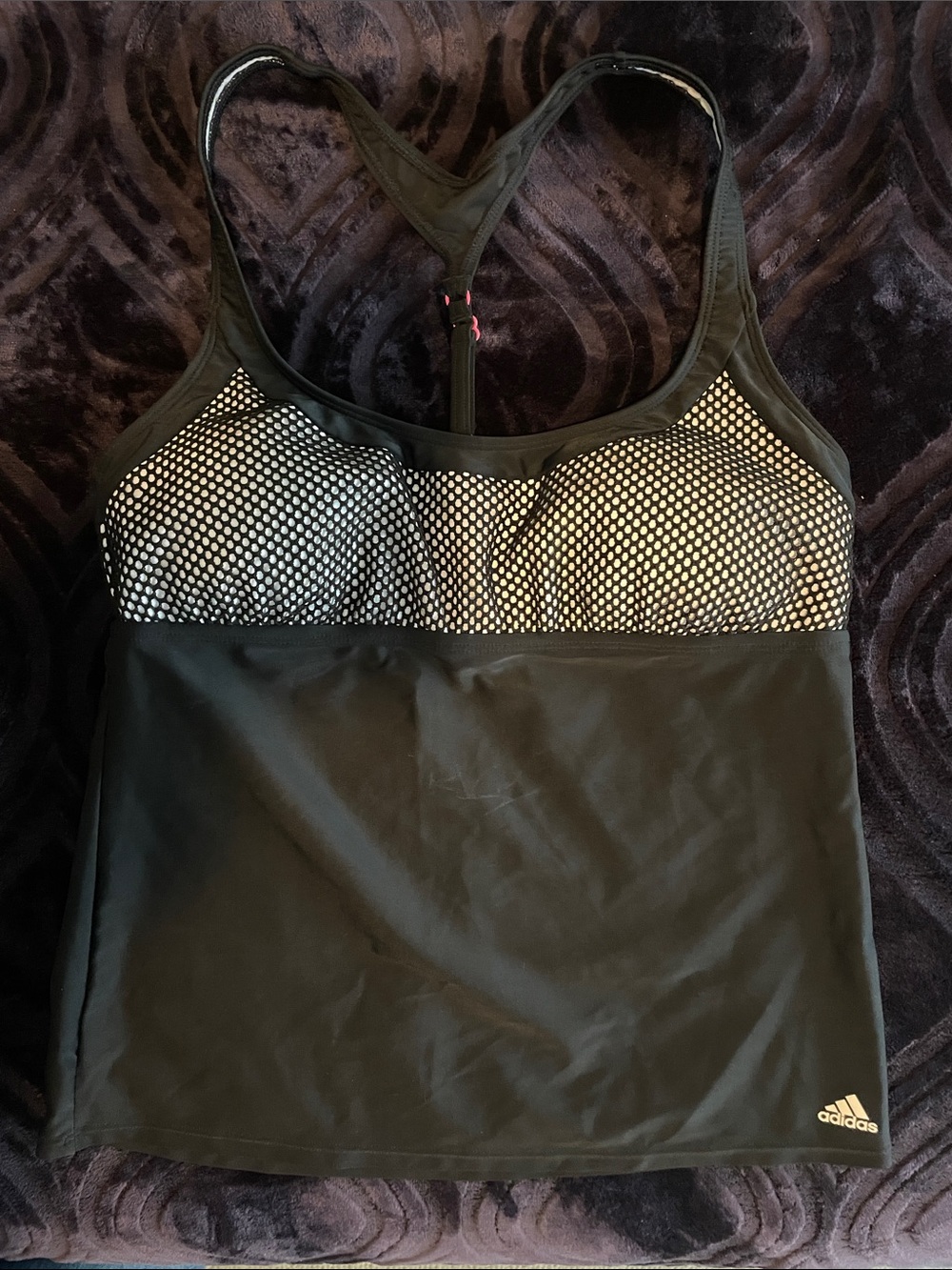 adidas Black Tankini Top with White Dot Bust and Racerback
